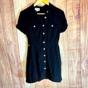Something Somewhere Women’s 100% Linen Black Button up Dress Adjustable Waist